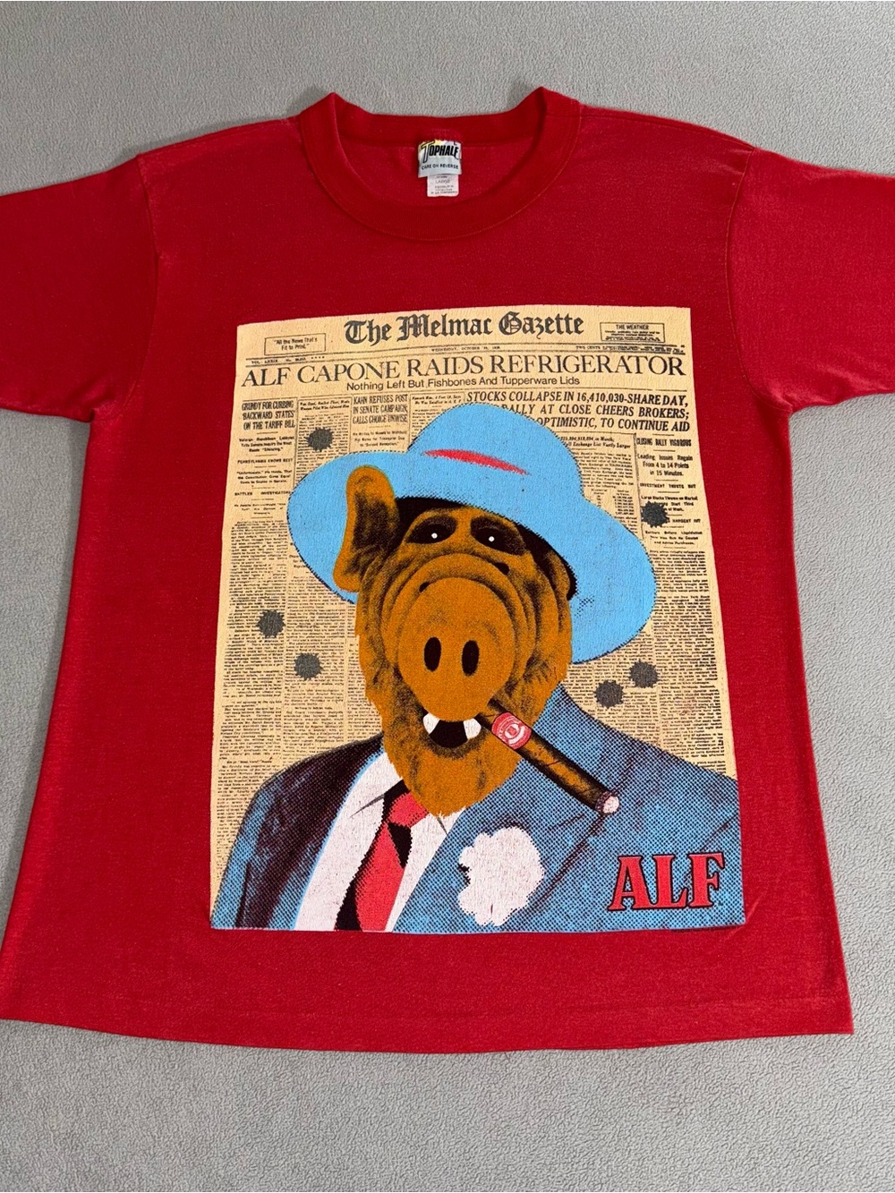Vintage 80s ALF Al Capone Pop Art T-shirt Size M Stanley Desantis Parody Cartoon